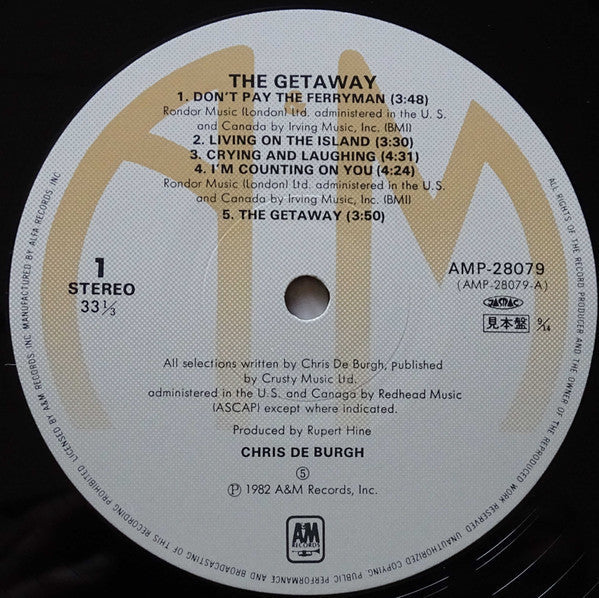Chris de Burgh - The Getaway (Vinyl, LP, Album, Promo) Very Good (VG) / Good Plus (G+)