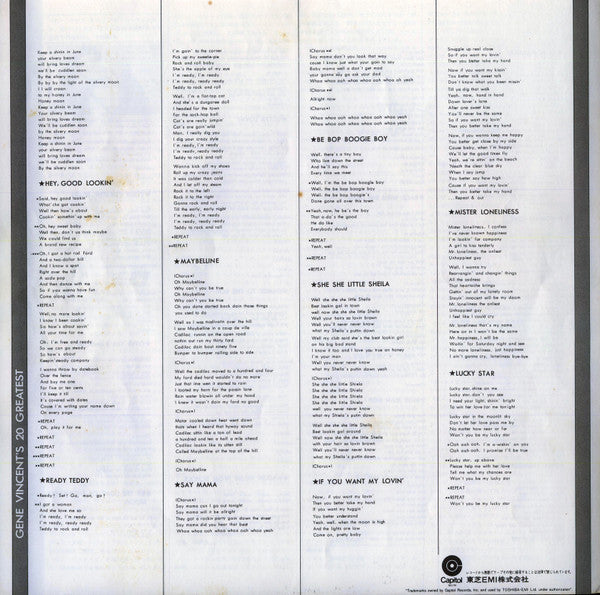 Gene Vincent - Gene Vincent's 20 Greatest (Vinyl, LP, Compilation) Near Mint (NM or M-) / Very Good (VG)
