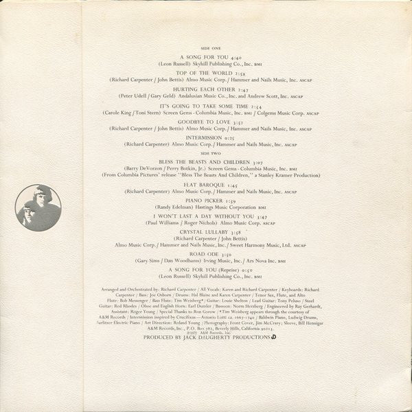 Carpenters - A Song For You (Vinyl, LP, Album, Stereo)