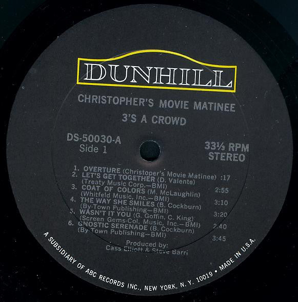 3's A Crowd (2) - Christopher's Movie Matinee (Vinyl, LP, Album, Stereo) Good Plus (G+) / Good Plus (G+)