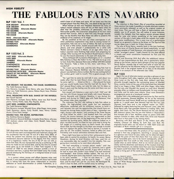 Fats Navarro - The Fabulous Fats Navarro Volume 1 (Vinyl, LP, Album, Reissue, Remastered, Mono) Very Good (VG) / Very Good (VG)