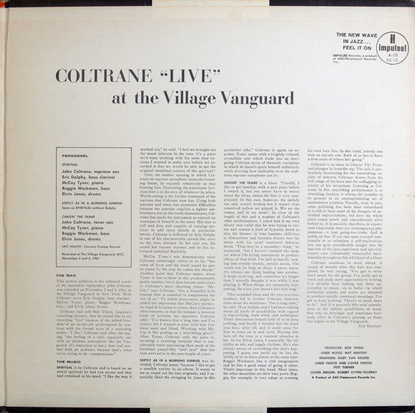 John Coltrane - "Live" At The Village Vanguard (Vinyl, LP, Album, Reissue, Stereo) Very Good (VG) / Very Good Plus (VG+)