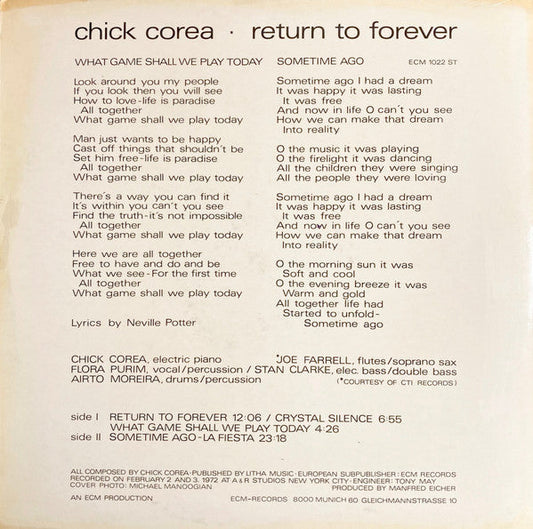 Chick Corea - Return To Forever (Vinyl, LP, Album, Stereo) Good Plus (G+) / Good Plus (G+)
