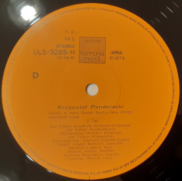 Krzysztof Penderecki - Passio Et Mors Domini Nostri Jesu Christi Secundum Lucam (2xVinyl, LP, Album, Stereo) Very Good Plus (VG+) / Very Good Plus (VG+)