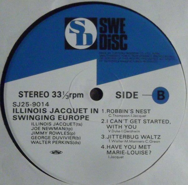 Illinois Jacquet - In Swinging Europe (Vinyl, LP, Album) Very Good Plus (VG+) / Very Good (VG)