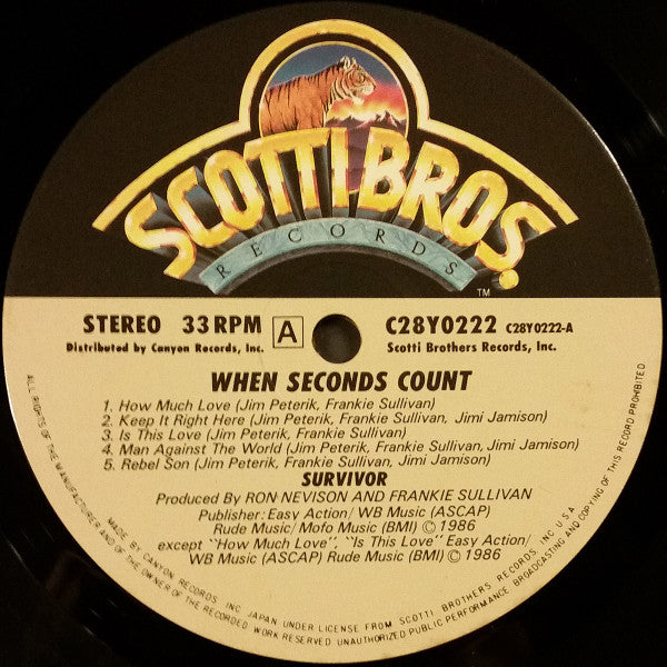 Survivor - When Seconds Count (Vinyl, LP, Album, Stereo) Very Good Plus (VG+) / Very Good Plus (VG+)