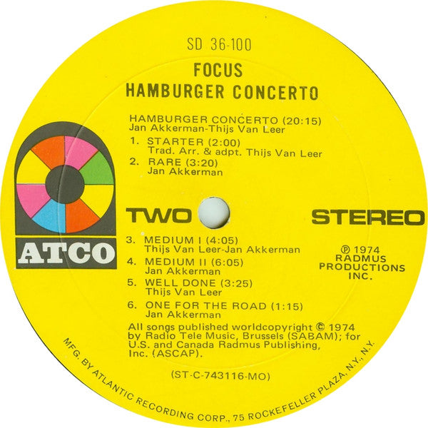 Focus (2) - Hamburger Concerto (Vinyl, LP, Album) Very Good (VG) / Very Good Plus (VG+)