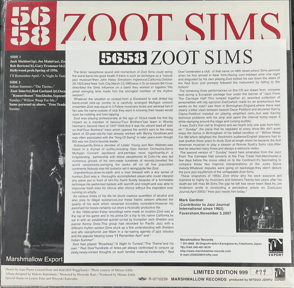 Zoot Sims - 5658 (Vinyl, LP, Limited Edition, Numbered, Picture Dis...