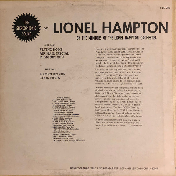 Members Of The Lionel Hampton Orchestra - The Stereophonic Sound Of Lionel Hampton By The Members Of The Lionel Hampton Orchestra (Vinyl, LP) Very Good Plus (VG+) / Good Plus (G+)
