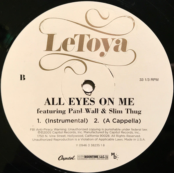 LeToya - All Eyes On Me (Vinyl, 12", Single, 33 ⅓ RPM) Very Good (VG) / Very Good Plus (VG+)