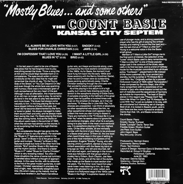 Count Basie And The Kansas City Seven - Mostly Blues And Some Others (Vinyl, LP, Album, Stereo) Very Good (VG) / Very Good Plus (VG+)