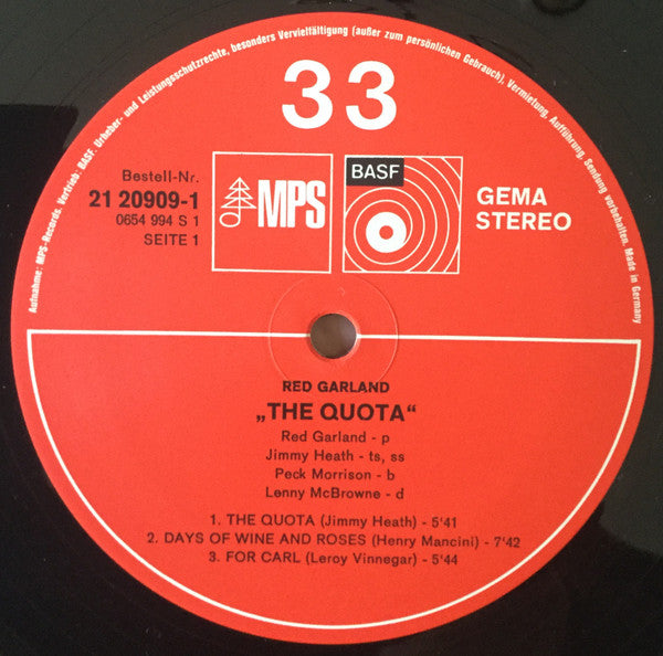 Red Garland - The Quota (Vinyl, LP, Album, Stereo) Very Good Plus (VG+) / Very Good Plus (VG+)