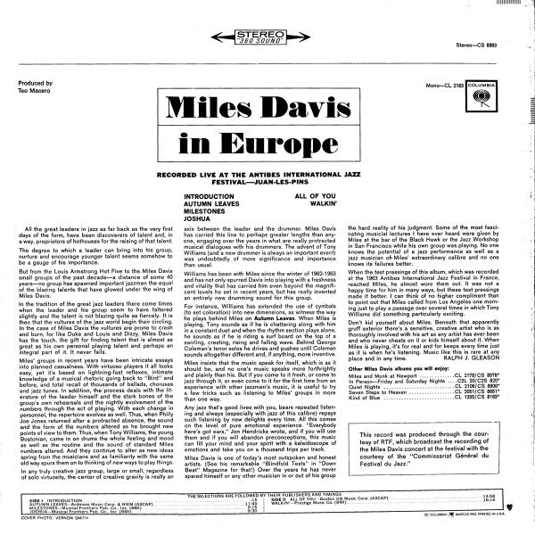 Miles Davis - Miles Davis In Europe (Vinyl, LP, Album, Reissue, Stereo) Good Plus (G+) / Very Good (VG)