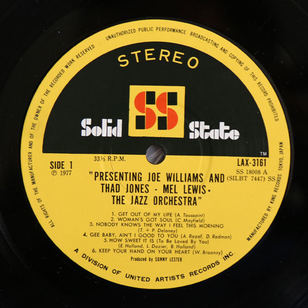 Joe Williams - Presenting Joe Williams And Thad Jones • Mel Lewis, The Jazz Orchestra (Vinyl, LP, Album, Limited Edition, Repress, Stereo) Very Good Plus (VG+) / Very Good (VG)