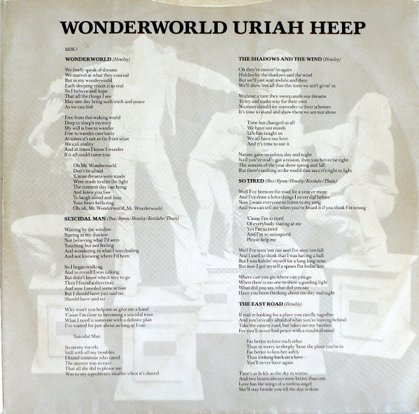 Uriah Heep - Wonderworld (Vinyl, LP, Album, Stereo) Near Mint (NM or M-) / Very Good Plus (VG+)