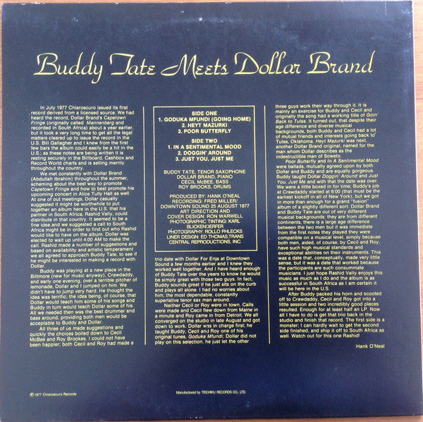 Buddy Tate - Buddy Tate Meets Dollar Brand (Vinyl, LP, Album, Reissue, Stereo) Very Good Plus (VG+) / Very Good Plus (VG+)