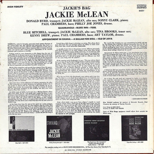 Jackie McLean - Jackie's Bag (Vinyl, LP, Album, Reissue, Stereo) Very Good (VG) / Very Good (VG)
