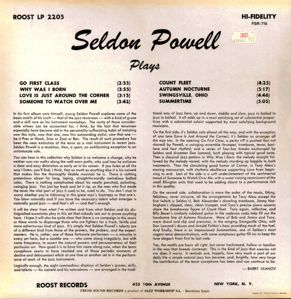 Seldon Powell - Seldon Powell Plays (Vinyl, LP, Album, Reissue, Mono) Very Good (VG) / Very Good Plus (VG+)