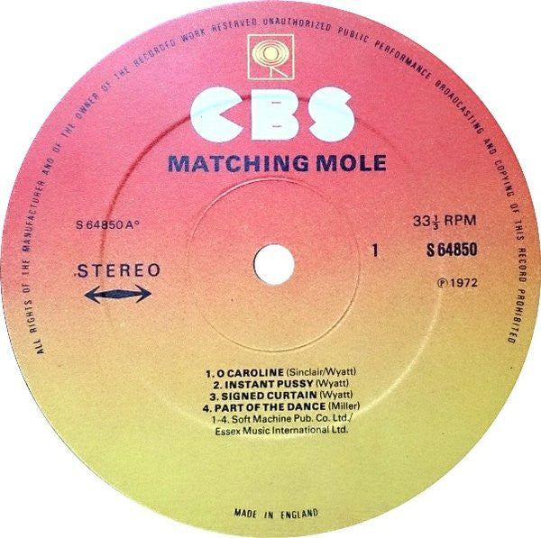 Matching Mole - Matching Mole (Vinyl, LP, Album, Repress, Stereo) Near Mint (NM or M-) / Very Good Plus (VG+)