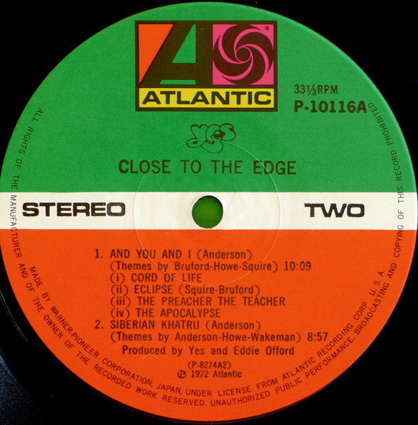 Yes - Close To The Edge = 危機 (Vinyl, LP, Album, Reissue, Stereo)