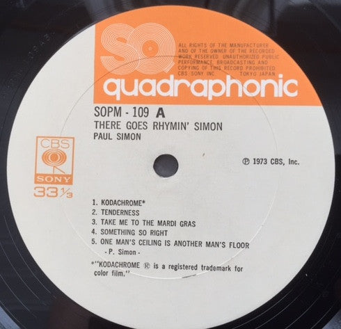 Paul Simon - There Goes Rhymin' Simon (Vinyl, LP, Album, Quadraphonic) Very Good (VG) / Good Plus (G+)
