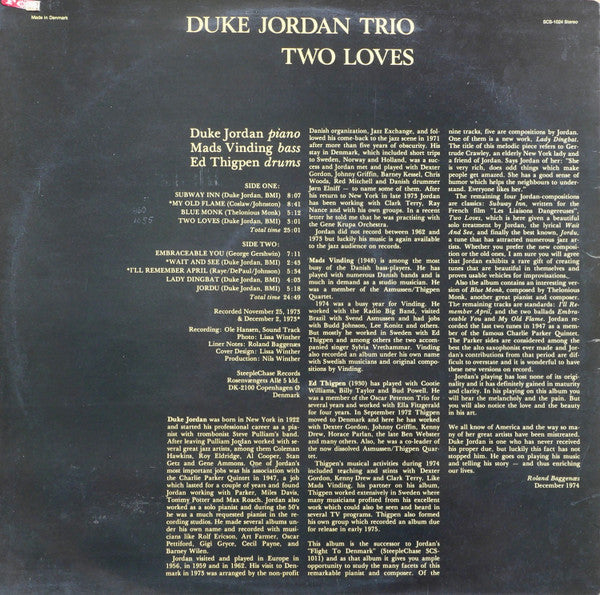 Duke Jordan Trio - Two Loves (Vinyl, LP, Album, Stereo) Very Good (VG) / Good Plus (G+)
