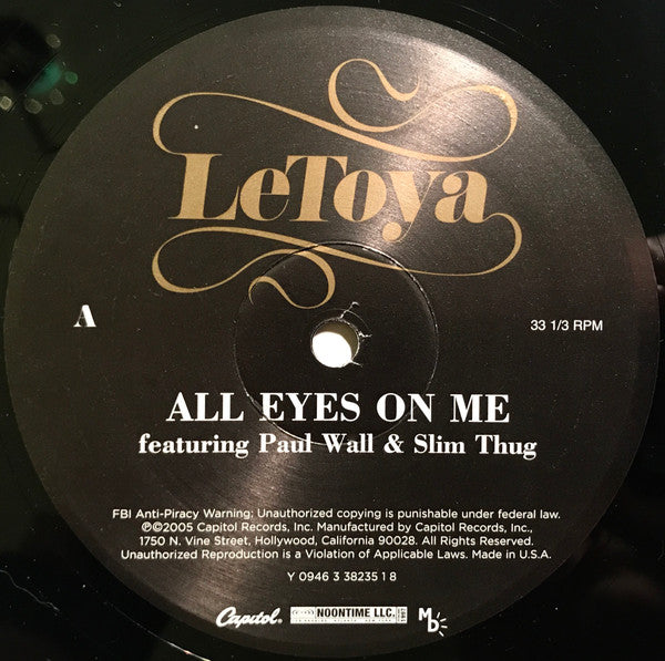 LeToya - All Eyes On Me (Vinyl, 12", Single, 33 ⅓ RPM) Very Good (VG) / Very Good Plus (VG+)