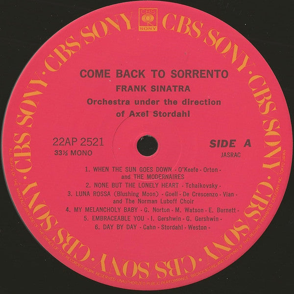 Frank Sinatra - Come Back To Sorrento (Vinyl, LP, Compilation, Reissue, Mono) Near Mint (NM or M-) / Very Good Plus (VG+)