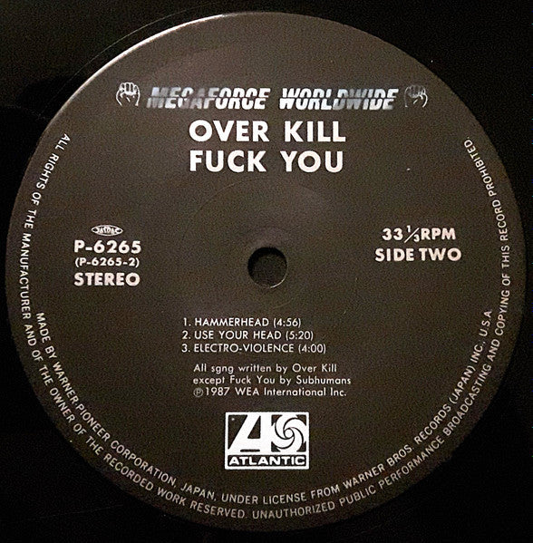 Overkill - !!!Fuck You!!! (Vinyl, 12", 33 ⅓ RPM) Very Good Plus (VG+) / Very Good (VG)