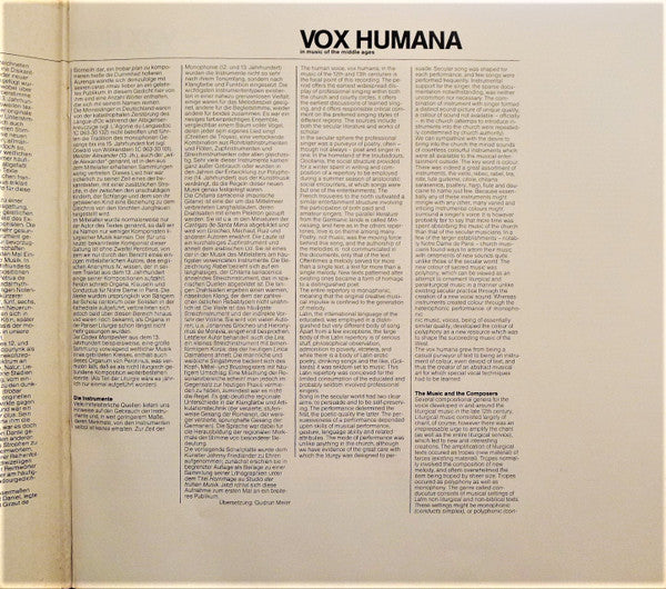 Studio Der Frühen Musik - Vox Humana - Vokalmusik Aus Dem Mittelalter (Vinyl, LP) Very Good Plus (VG+) / Good Plus (G+)