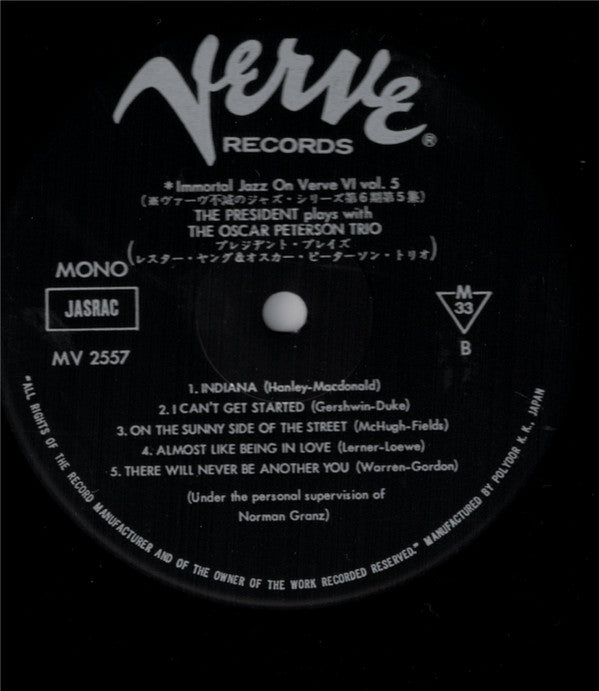 Lester Young - The President Plays With The Oscar Peterson Trio (Vinyl, LP, Reissue, Mono) Very Good Plus (VG+) / Very Good Plus (VG+)