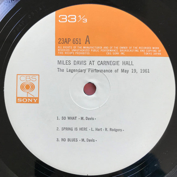 Miles Davis - Miles Davis At Carnegie Hall (Vinyl, LP, Album, Reissue, Mono) Very Good (VG) / Very Good (VG)