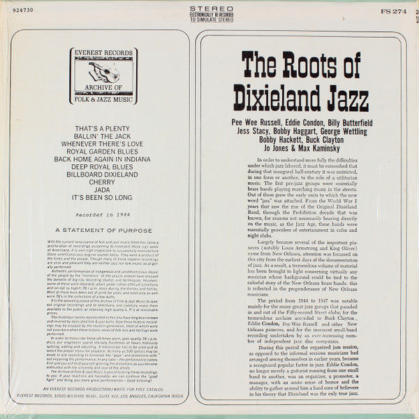 Various - The Roots Of Dixieland Jazz (Vinyl, LP, Compilation, Stereo) Very Good Plus (VG+) / Very Good (VG)