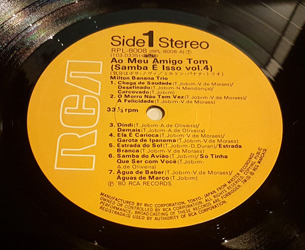 Milton Banana Trio - Ao Meu Amigo Tom (Samba É Isso Vol. 4) (Vinyl, LP, Album) Very Good (VG) / Very Good Plus (VG+)