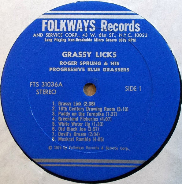 Roger Sprung And His Progressive Bluegrassers - Grassy Licks (Vinyl, LP, Reissue, Stereo) Very Good (VG) / Very Good Plus (VG+)