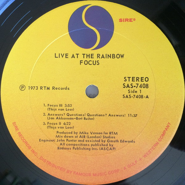 Focus (2) - Live At The Rainbow (Vinyl, LP, Album) Very Good (VG) / Very Good Plus (VG+)