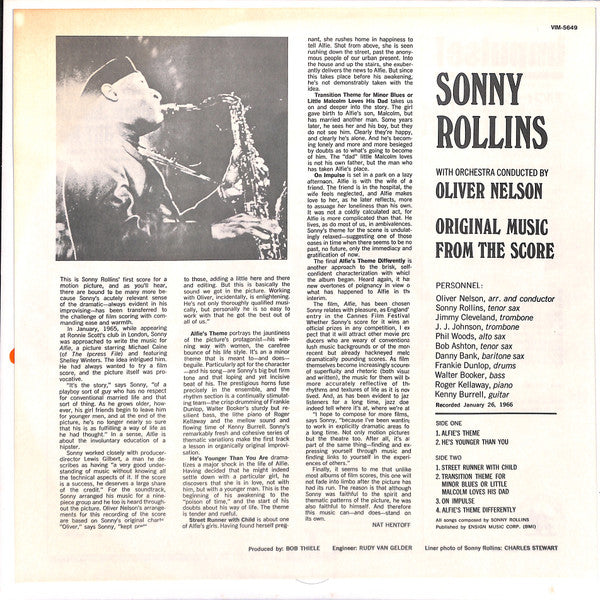Sonny Rollins - Original Music From The Score "Alfie" (Vinyl, LP, Album, Limited Edition, Reissue, Stereo) Very Good Plus (VG+) / Very Good (VG)