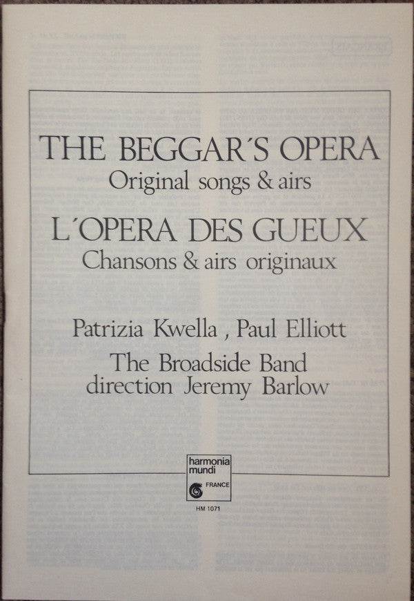 The Broadside Band - L'opera Des Gueux: Chansons Et Airs Originaux (Vinyl, LP) Very Good Plus (VG+) / Very Good Plus (VG+)