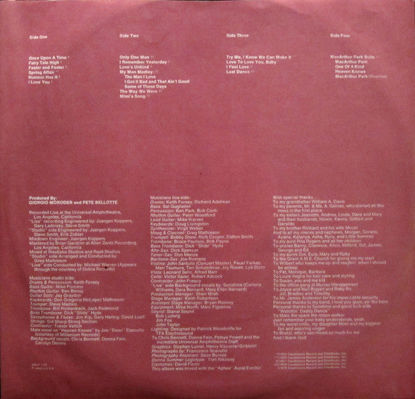 Donna Summer - Live And More (2xVinyl, LP, Album, Stereo) Very Good Plus (VG+) / Very Good (VG)