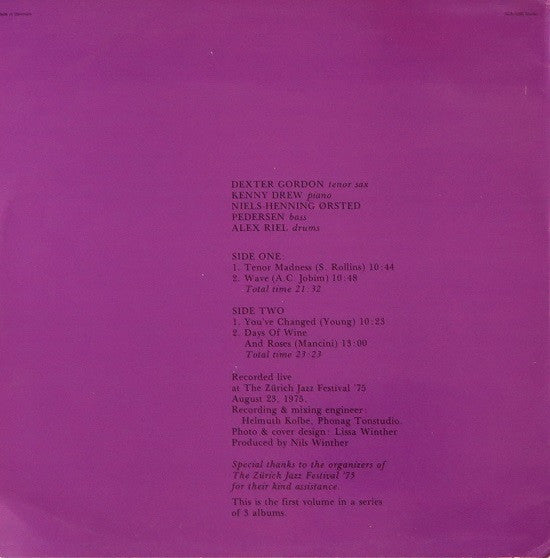 Dexter Gordon Quartet - Swiss Nights Vol. 1 (Vinyl, LP) Very Good (VG) / Very Good (VG)