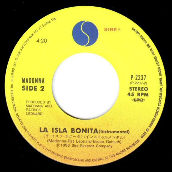 Madonna - La Isla Bonita = ラ・イスラ・ボニータ (Vinyl, 7", 45 RPM, Single, Stereo) Very Good (VG) / Very Good (VG)