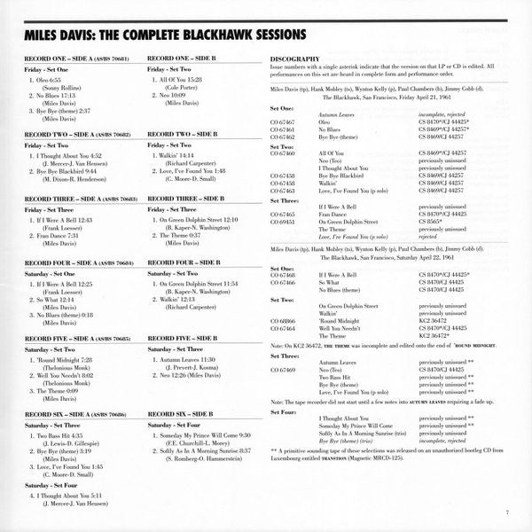 Miles Davis - The Complete Blackhawk Sessions (6xVinyl, Box Set, LP, Compilation, Limited Edition, Numbered) Very Good Plus (VG+) / Very Good Plus (VG+)