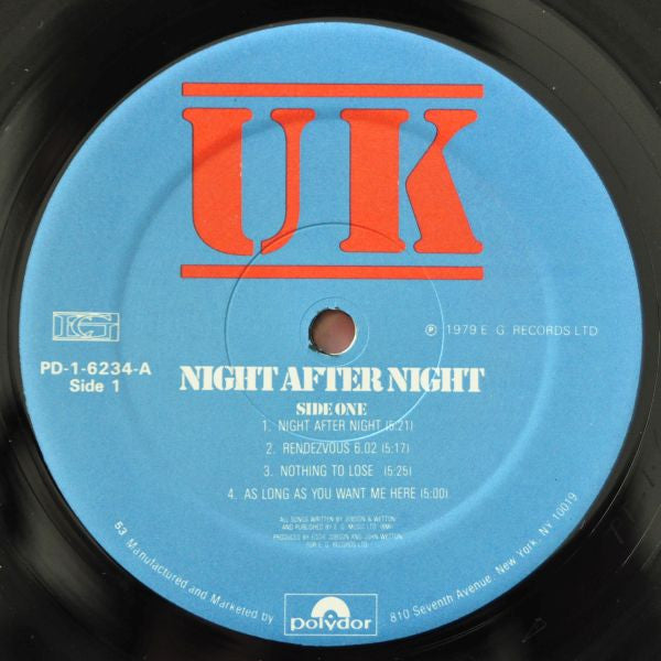 UK (3) - Night After Night (Vinyl, LP, Album, Stereo) Very Good (VG) / Poor (P)