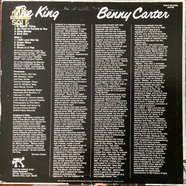 Benny Carter - The King (Vinyl, LP, Album, Stereo) Very Good (VG) / Very Good Plus (VG+)