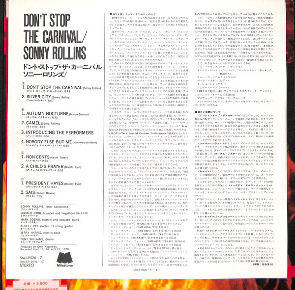 Sonny Rollins - Don't Stop The Carnival (2xVinyl, LP, Album) Near Mint (NM or M-) / Very Good Plus (VG+)