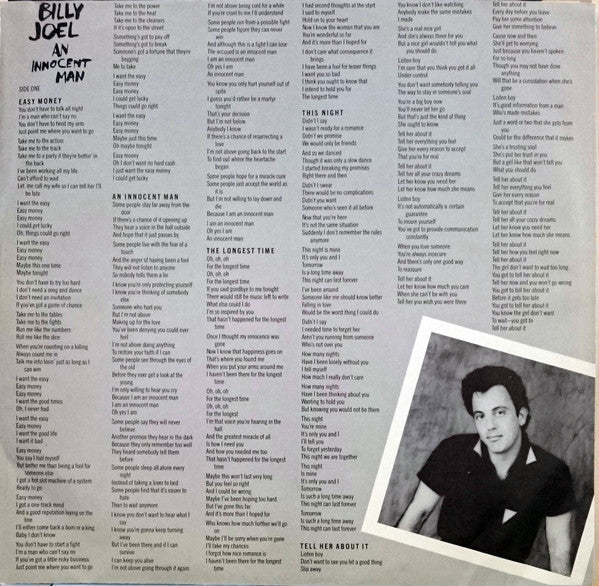 Billy Joel - An Innocent Man (Vinyl, LP, Album, Stereo) Very Good (VG) / Good Plus (G+)
