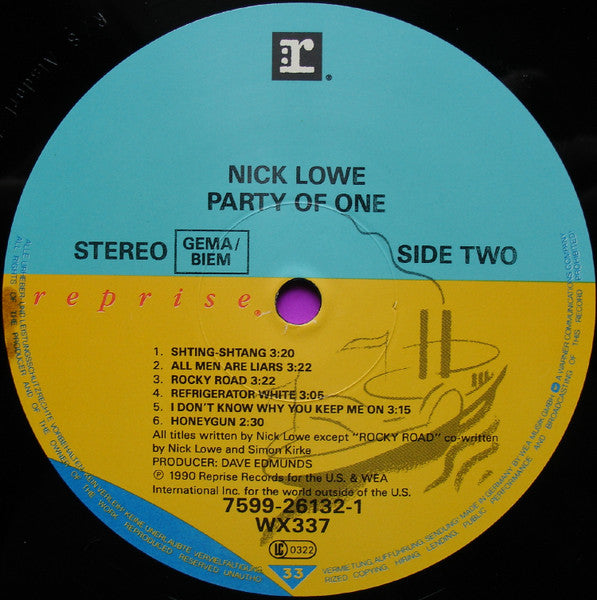 Nick Lowe - Party Of One (Vinyl, LP, Album, Stereo) Very Good Plus (VG+) / Very Good Plus (VG+)