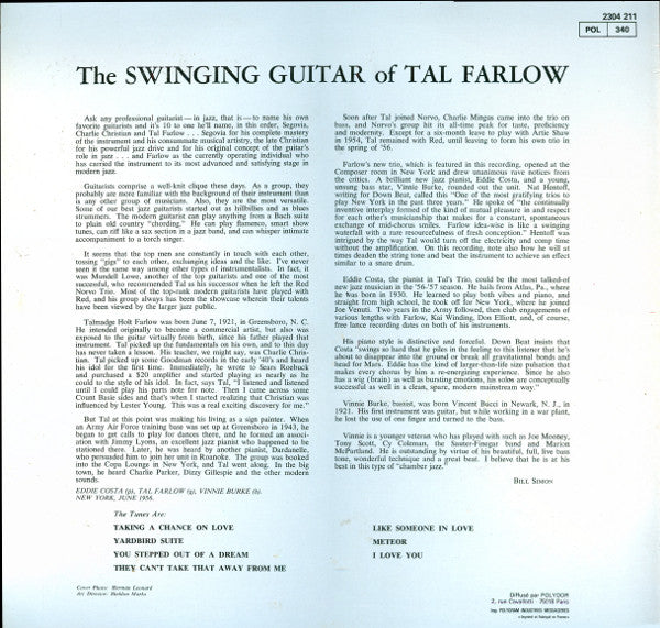 Tal Farlow - The Swinging Guitar Of Tal Farlow (Vinyl, LP, Album, Reissue, Mono) Very Good (VG) / Very Good (VG)