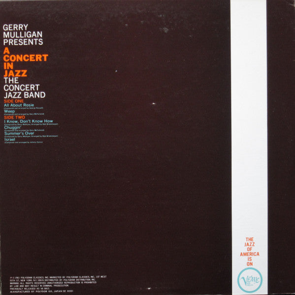 Gerry Mulligan & The Concert Jazz Band - Gerry Mulligan Presents A Concert In Jazz (Vinyl, LP, Album, Reissue, Stereo) Very Good Plus (VG+) / Very Good Plus (VG+)