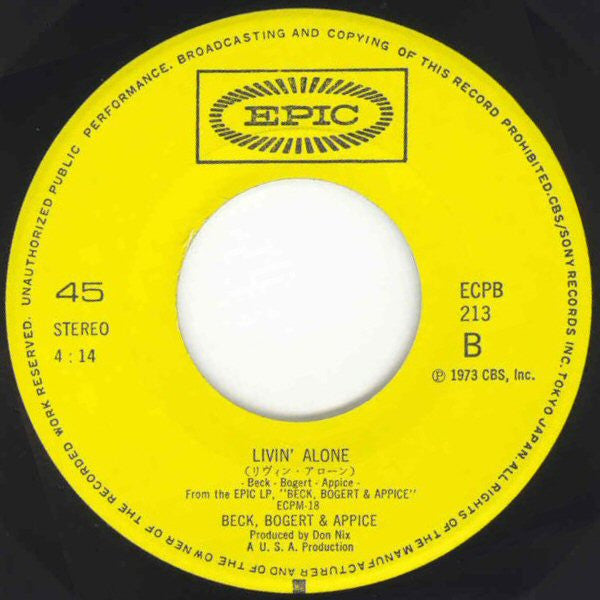 Beck, Bogert & Appice - Black Cat Moan (Vinyl, 7", 45 RPM, Single) Very Good Plus (VG+) / Very Good (VG)